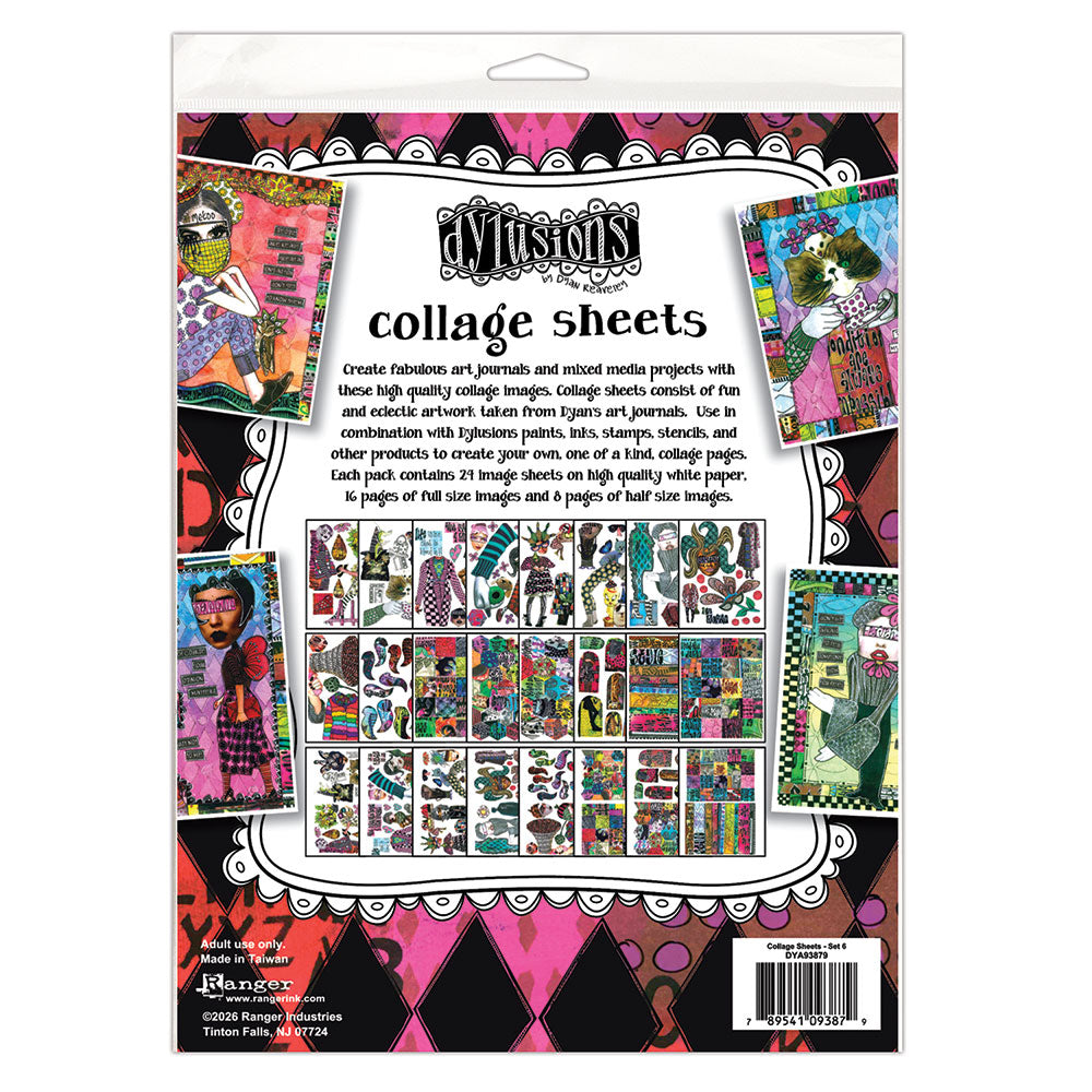 Dyan Reaveley Dylusions Set 6 Collage Sheets dya83879 Back of Package