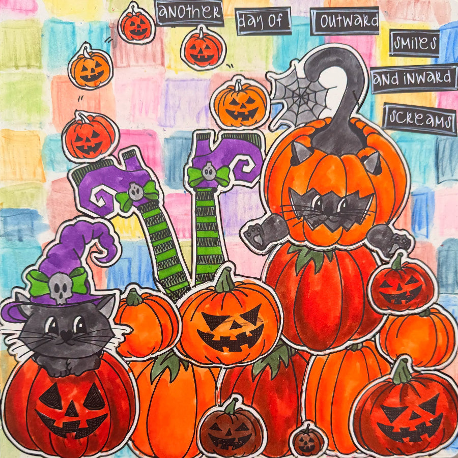 Dyan Reaveley Dylusions Spooky Season Cling Stamps dyr10051 lots of pumpkins card