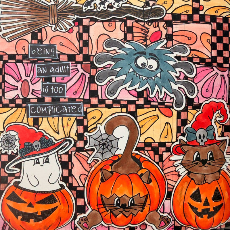 Dyan Reaveley Dylusions Too Cute To Spook Cling Stamps dyr10053 cats in pumpkins picture