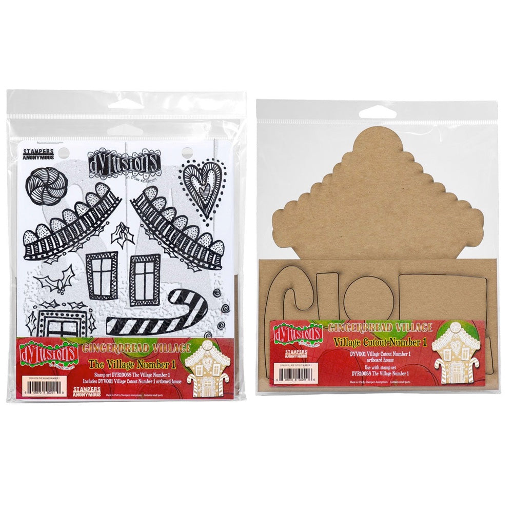 Dyan Reaveley Dylusions Village Cutout Number 1 Artboard and Cling Stamp Set dyr10058