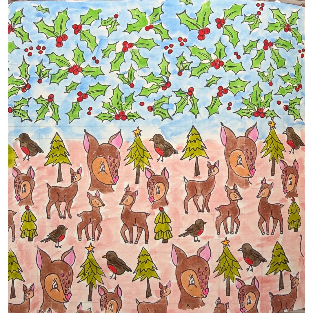 Dyan Reaveley Dylusions Winter Wonderland Cling Stamps dyr10061 greenery deers birds picture