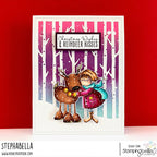 Stamping Bella Tiny Townie Rita's Reindeer Snuggle Cling Stamps eb1497 gold bells purple jacket blue scarf tree christmas card