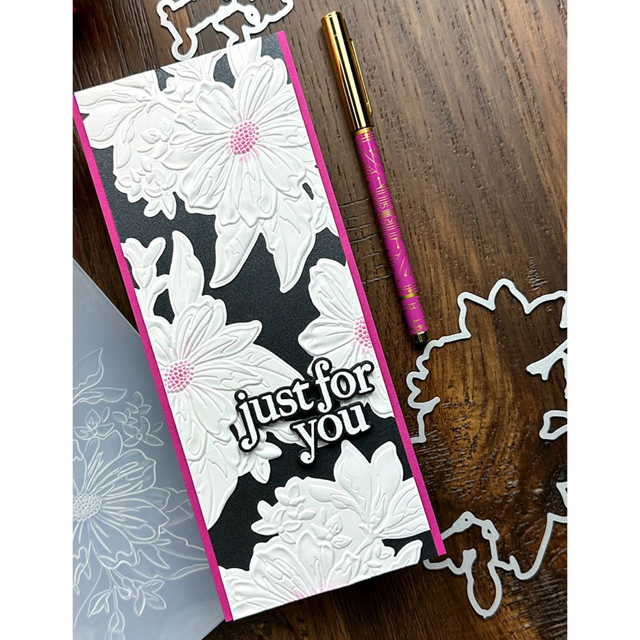 Memory Box Gracious Floral 3D Embossing Folder and Die ef1026 just for you card