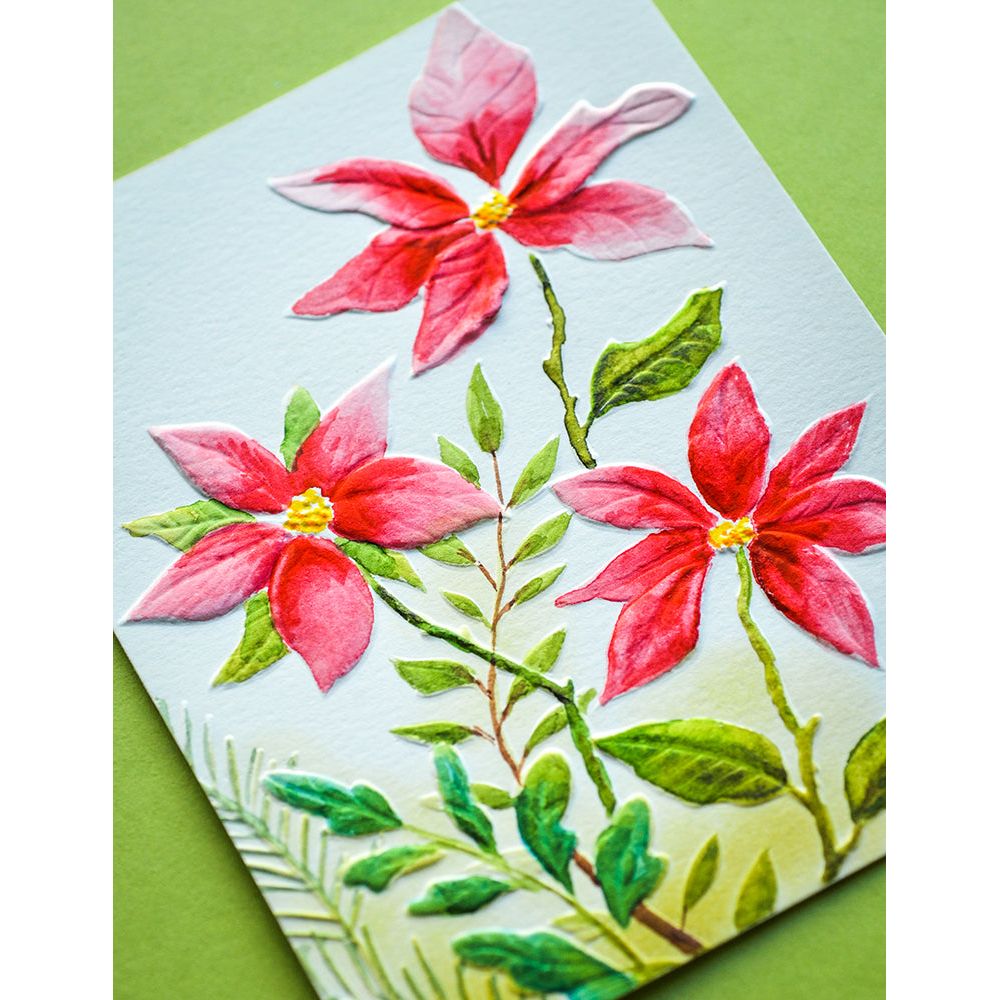 Memory Box Perfect Poinsettias 3D Embossing Folder and Dies ef1037 watercolor