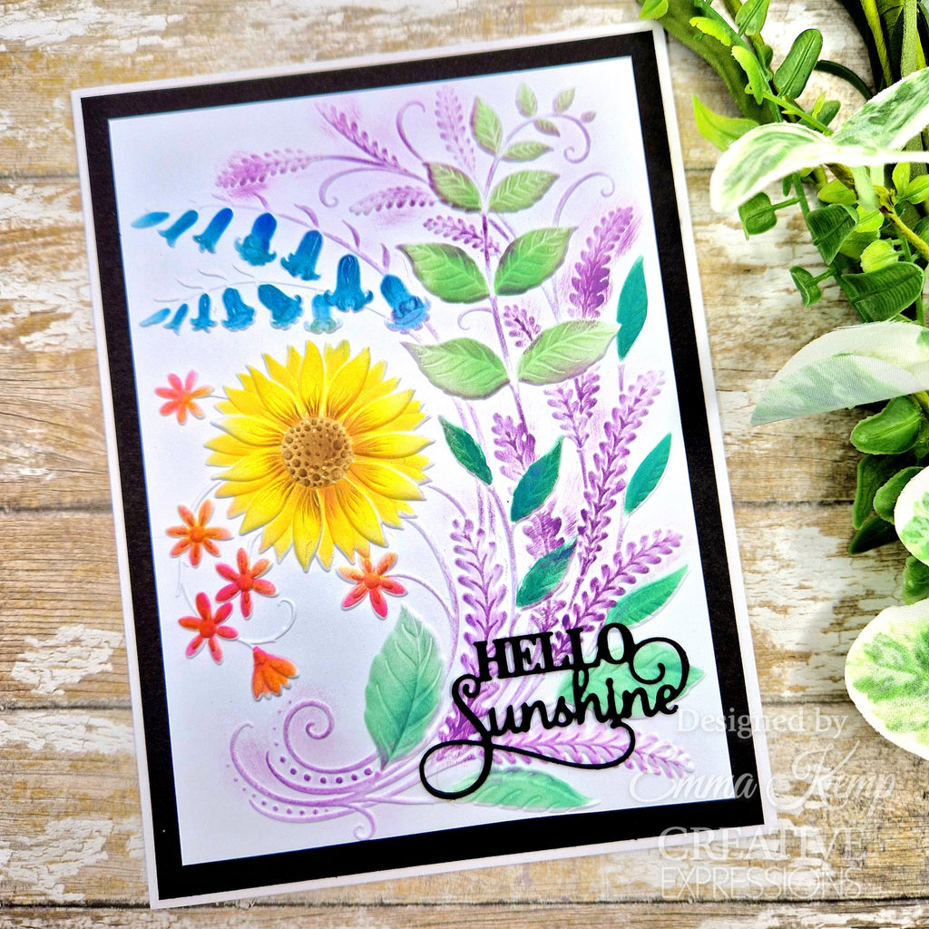 Creative Expressions Sunshine Serenade 3D Embossing Folder and Companion Stencil Bundle hello sunshine