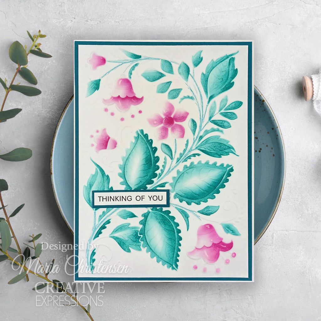 Creative Expressions Folk Art Blooms 3D Embossing Folder and Companion Stencil Bundle thinking of you