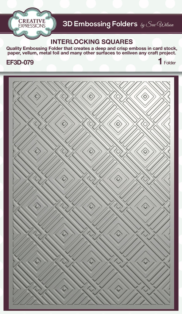 Creative Expressions Art Deco Interlocking Squares 3D Embossing Folder ef3d-079
