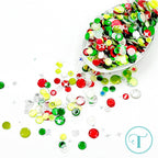 Trinity Stamps Classic Christmas Confetti Embellishment Mix emb-0011 spoon sparkles with green, red, silver, and sparkle confetti