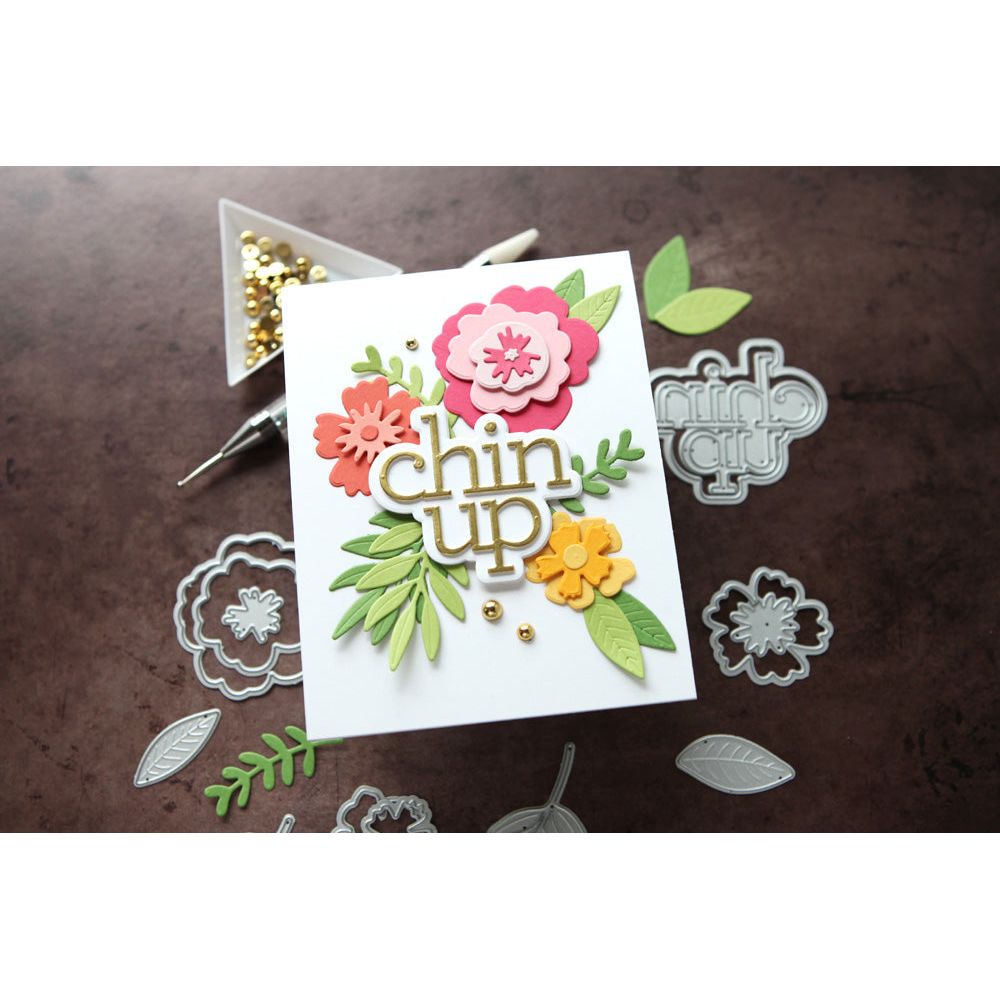 PinkFresh Studio GOLD Metallic Pearls pf073es Monochromatic Blooms Card | color-code:ALT10