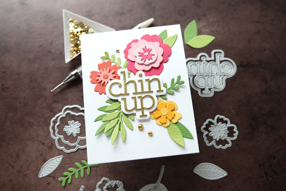 PinkFresh Studio GOLD Metallic Pearls pf073es Monochromatic Blooms Card | color-code:ALT10