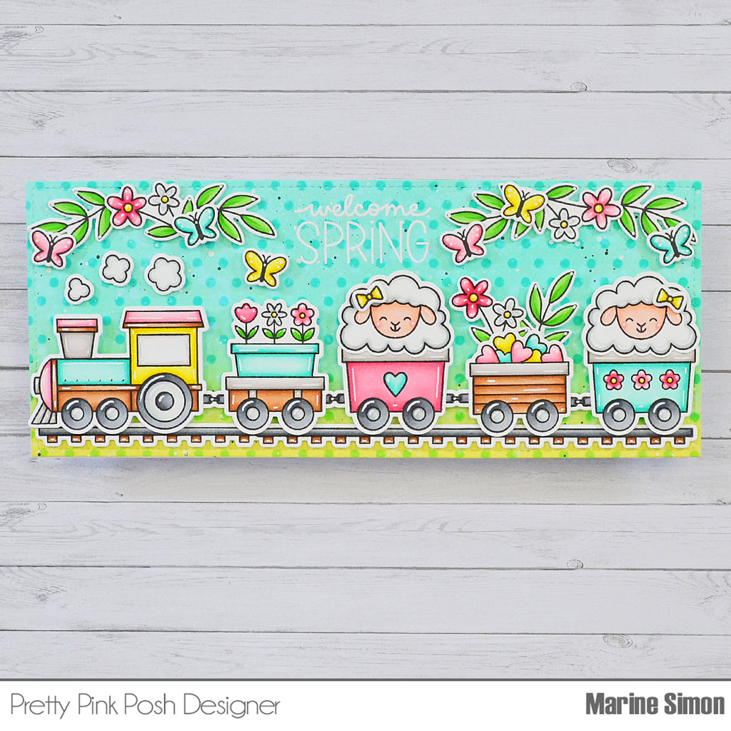 Pretty Pink Posh Easter Train Clear Stamps welcome spring
