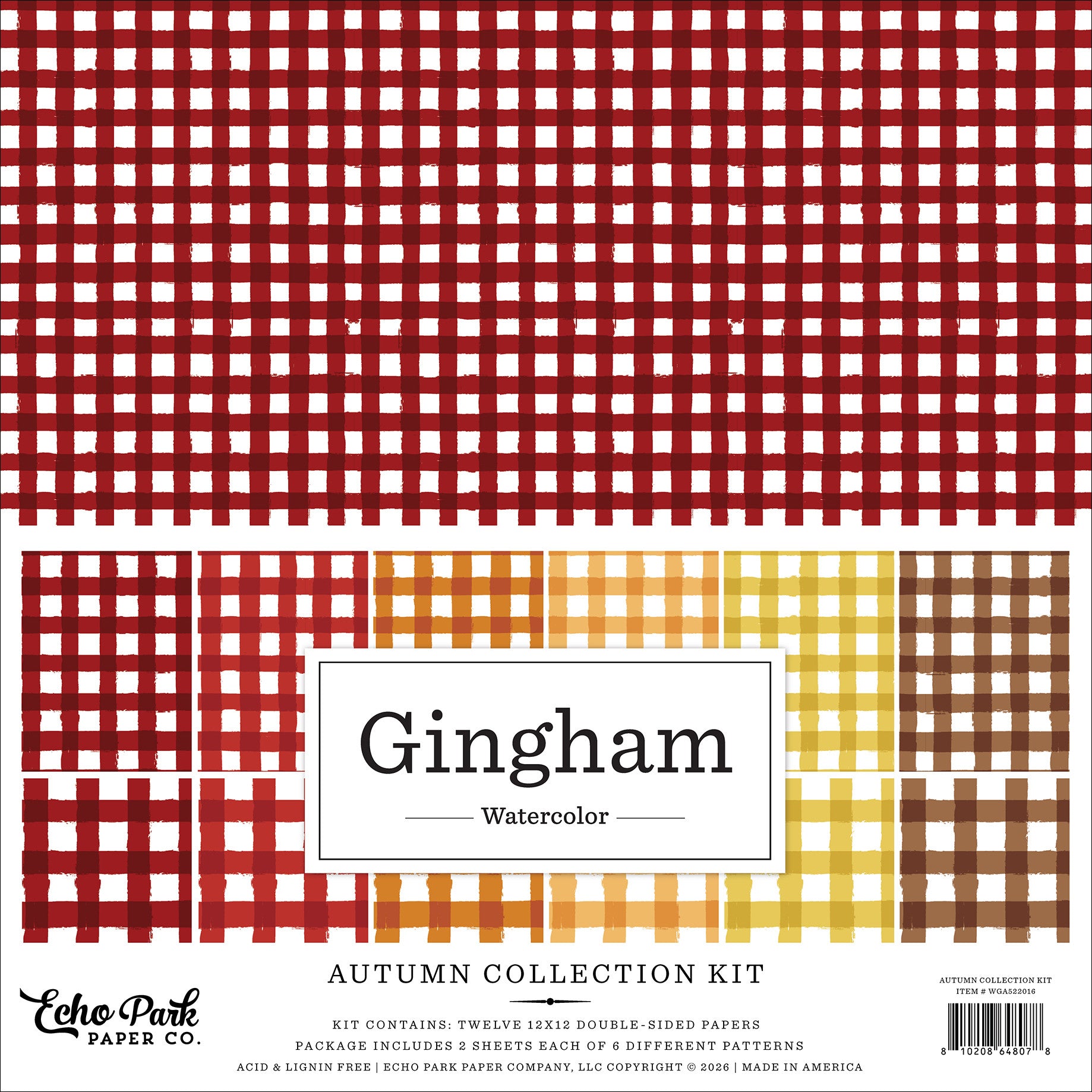 Echo Park Autumn Watercolor Gingham 12 x 12 Collection Kit wga522016