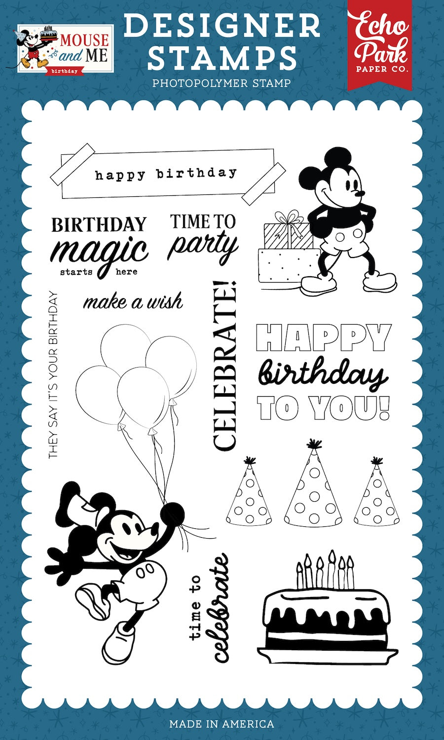 Echo Park Celebrate Mouse Clear Stamps And Dies Bundle MMB509045 Stamps Packaged