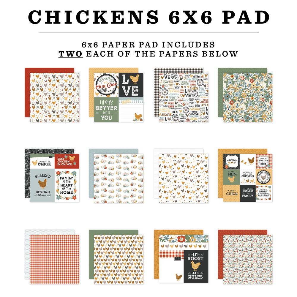 Echo Park Chickens 6 x 6 Paper Pad ck448023 Detailed Swatches