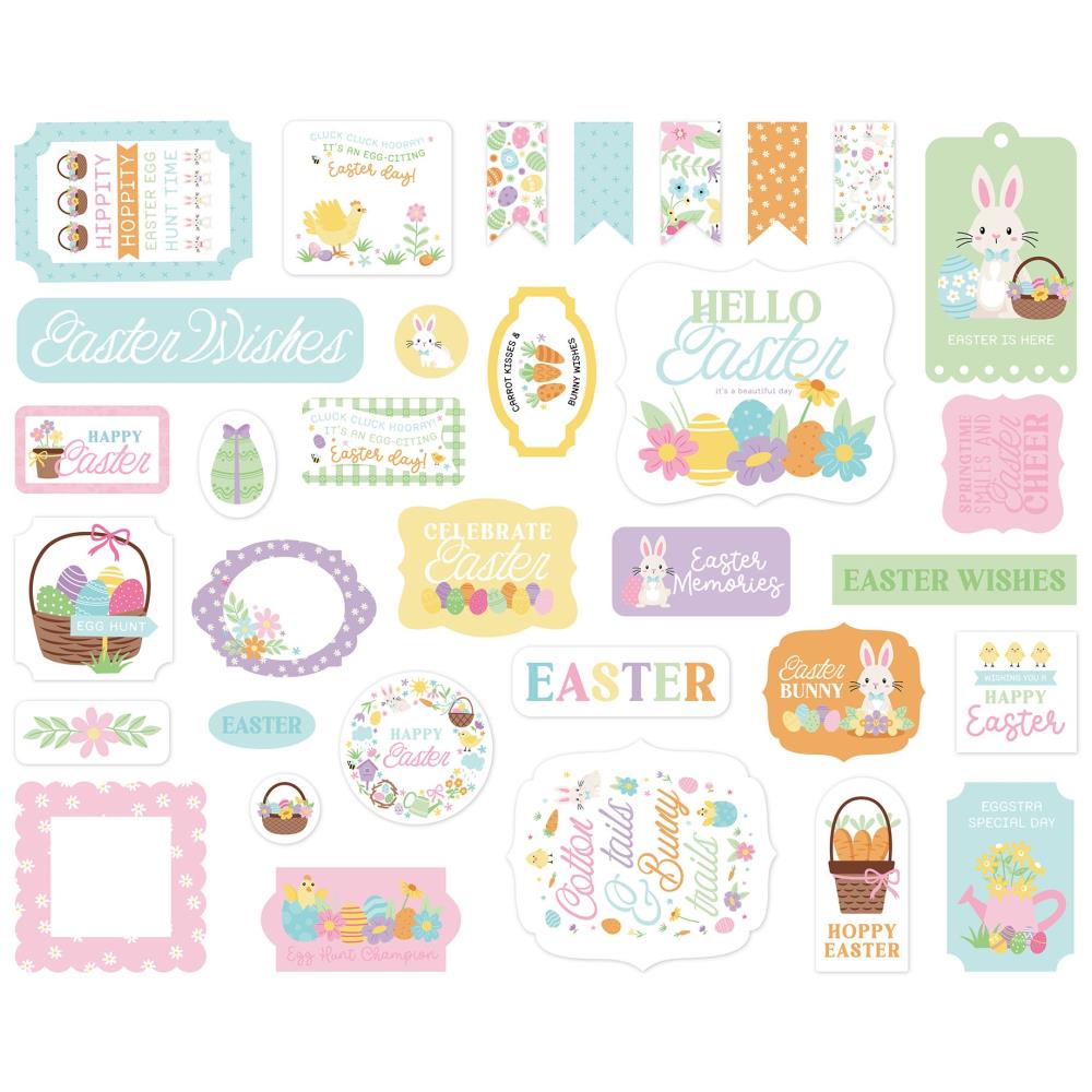 Echo Park Easter Basket Ephemera eb483024 Floral Bunny Sentiments