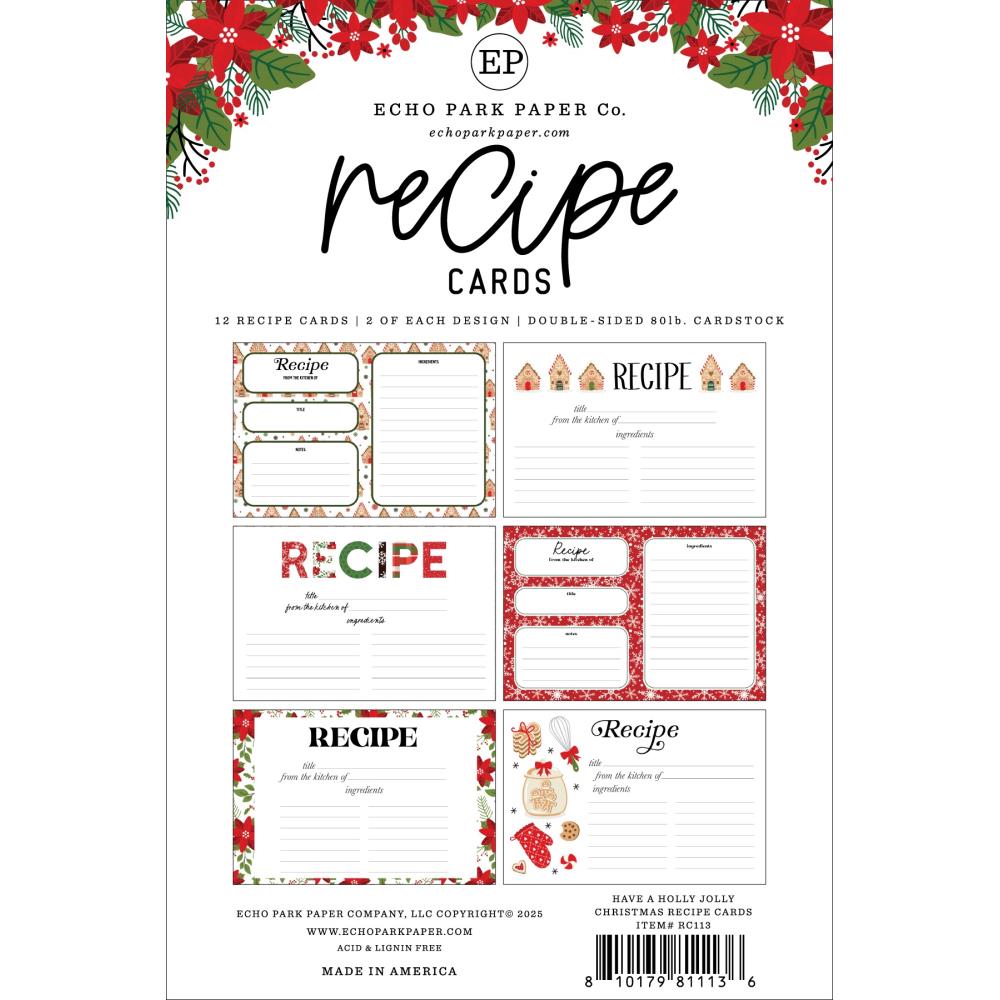 Echo Park Have A Holly Jolly Christmas Recipes Cards rc113 Packaging View
