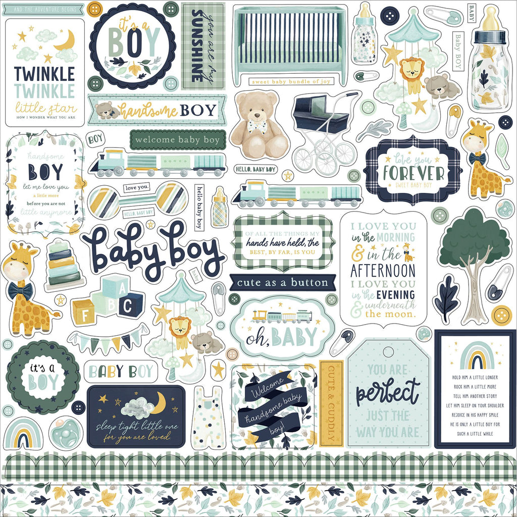 Echo Park It's A Boy 12 x 12 Collection Kit iab278016 Element Stickers
