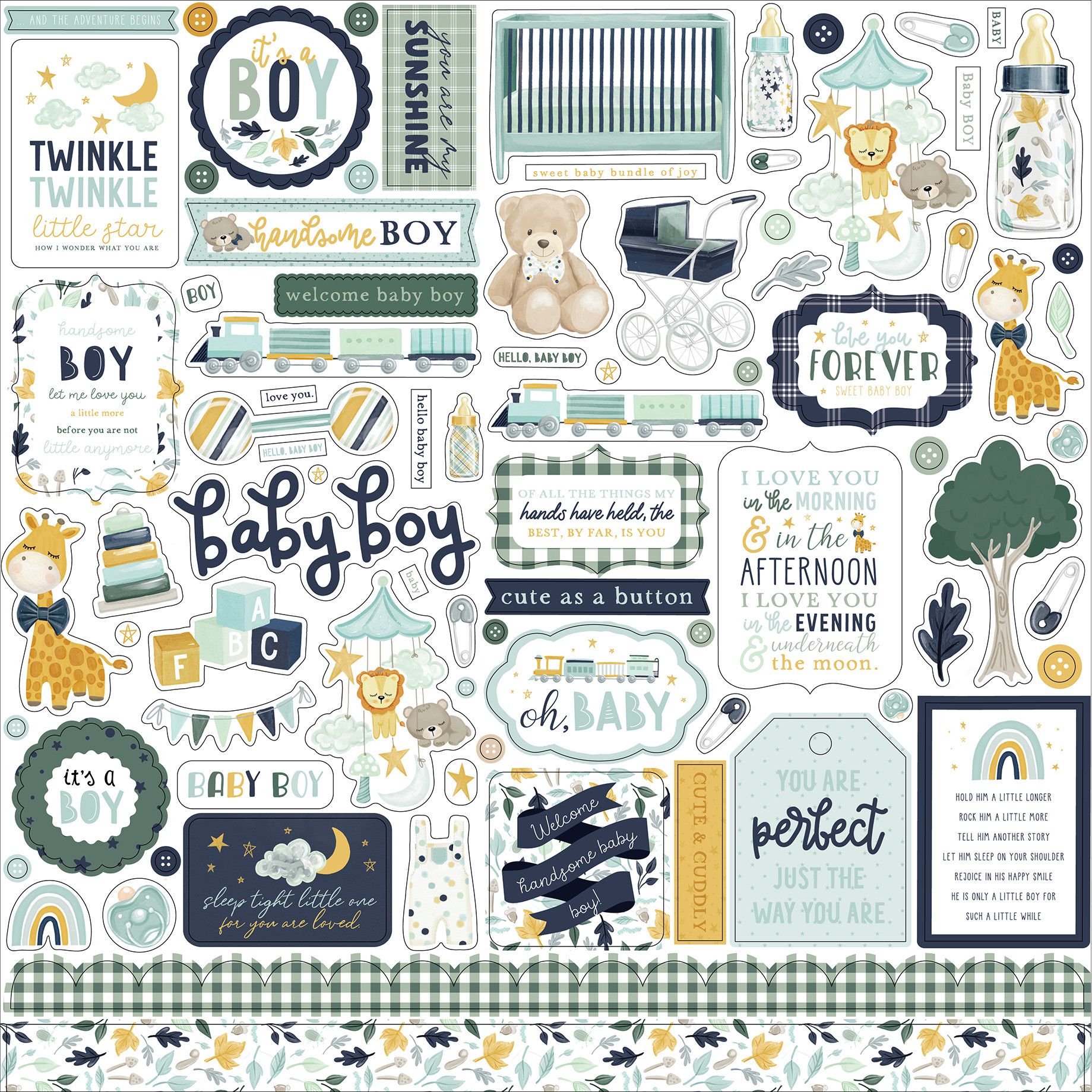 Echo Park It's A Boy 12 x 12 Collection Kit iab278016 Element Stickers