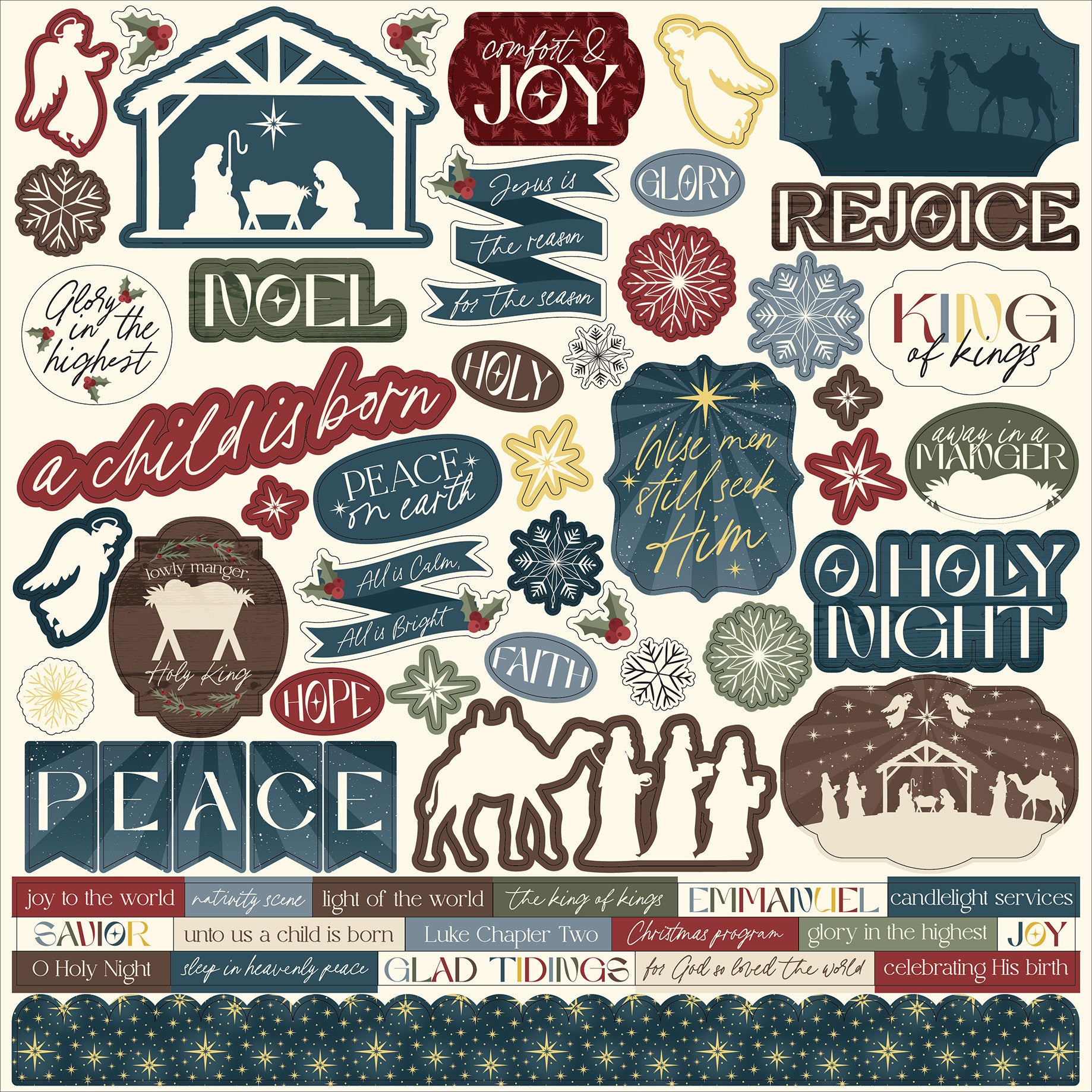 Echo Park Joy To The World 12 x 12 Collection Kit jtw521016 Christmas Stickers