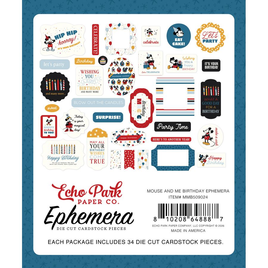 Echo Park Mouse And Me Birthday Ephemera mmb509024 Packaging View