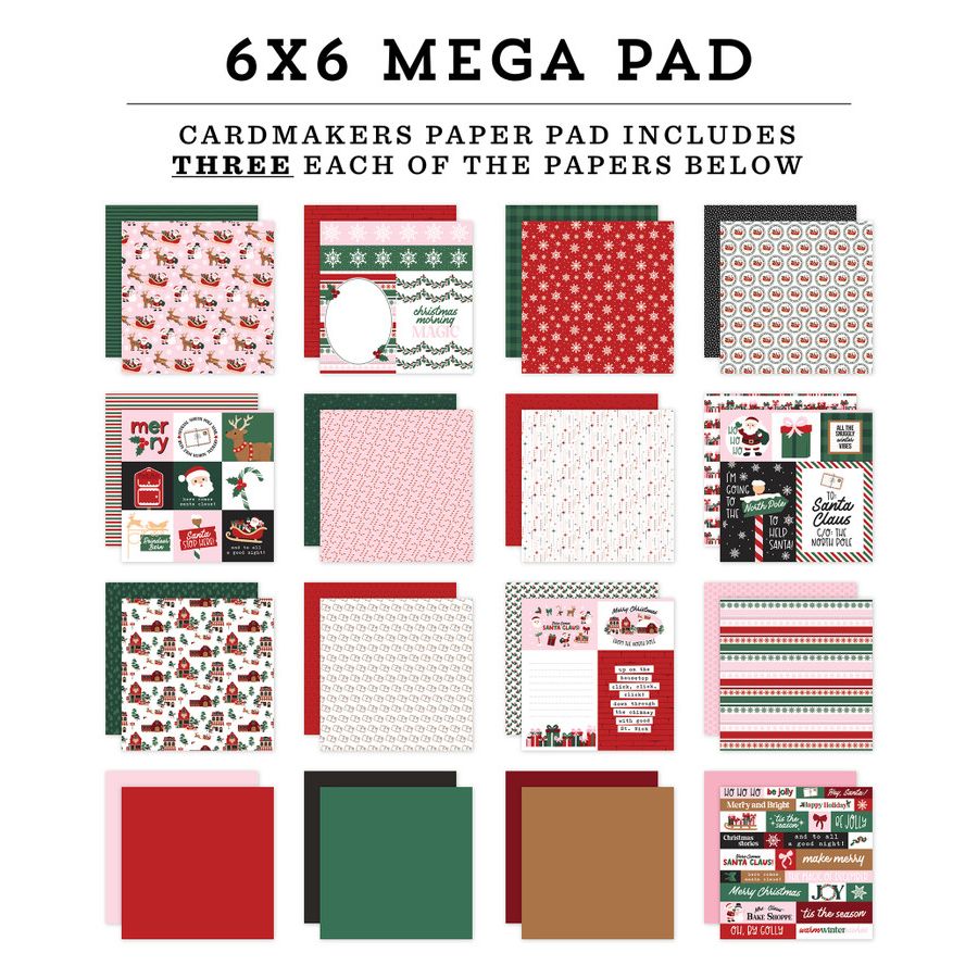 Echo Park North Pole Christmas 6 x 6 Mega Paper Pad npc515031 Image Swatches