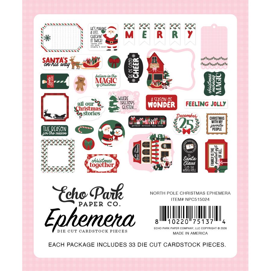Echo Park North Pole Christmas Ephemera npc515024 Packaging View