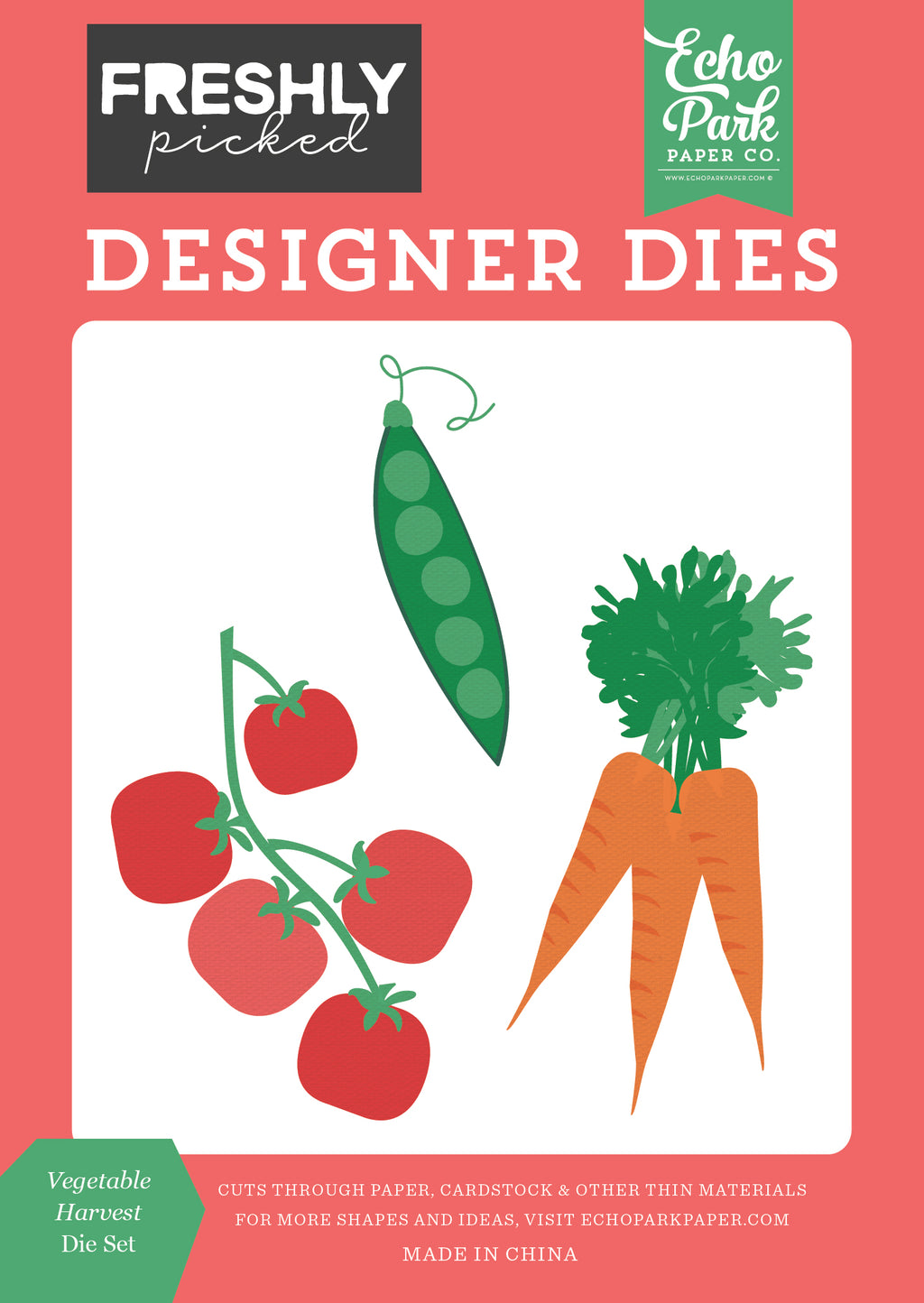 Echo Park Paper Bag 3D Pocket And Vegetable Harvest Dies Bundle FP510041 Vegetable Dies with peas tomatoes and carrots