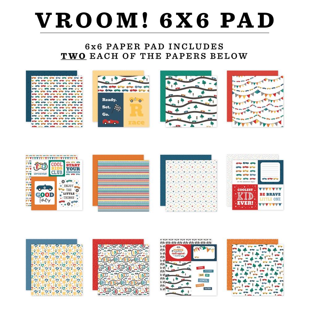 Echo Park Vroom 6 x 6 Paper Pad vr447023 Detailed Swatches