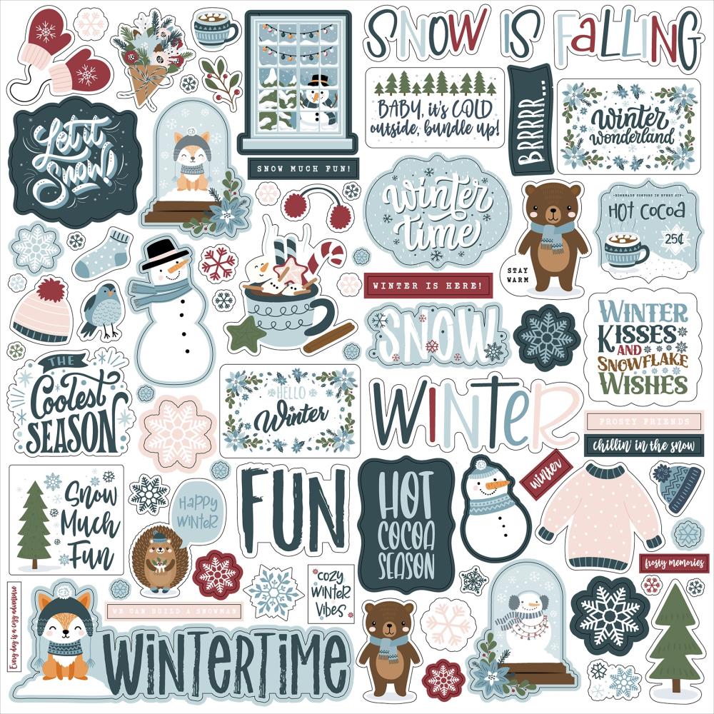 Echo Park Winter Fun 12 x 12 Collection Kit wf468016 Cardstock Stickers