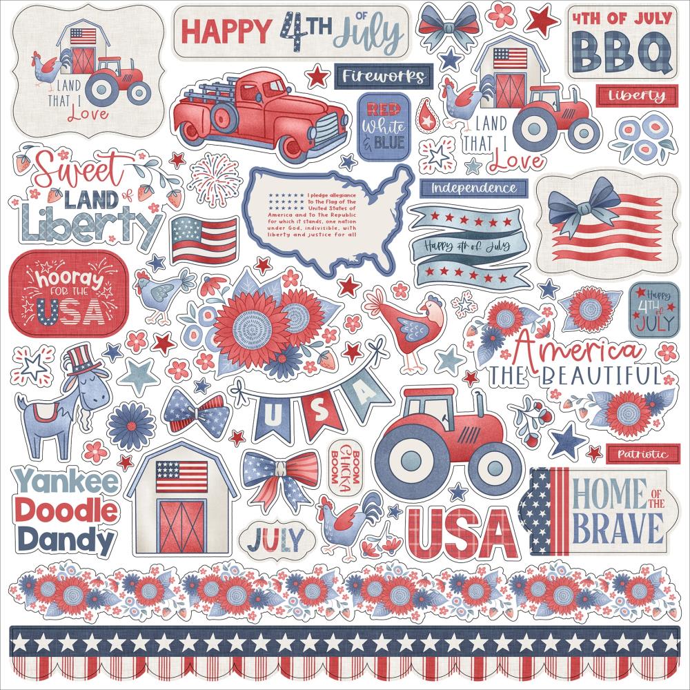 Echo Park Yankee Doodle 12 x 12 Collection Kit yd435016 Cardstock Stickers