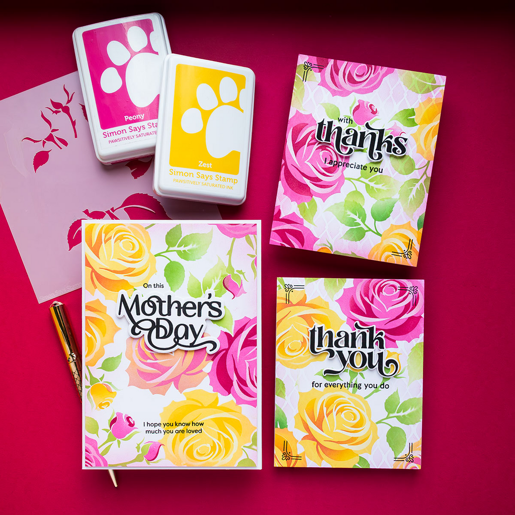 Simon Says Stamp Set of 4 Stencils Elegant Rose 1090st Roses Cards | color-code:ALT11