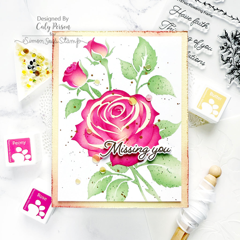Simon Says Stamp Set of 4 Stencils Elegant Rose 1090st Miss You Card | color-code:ALT09