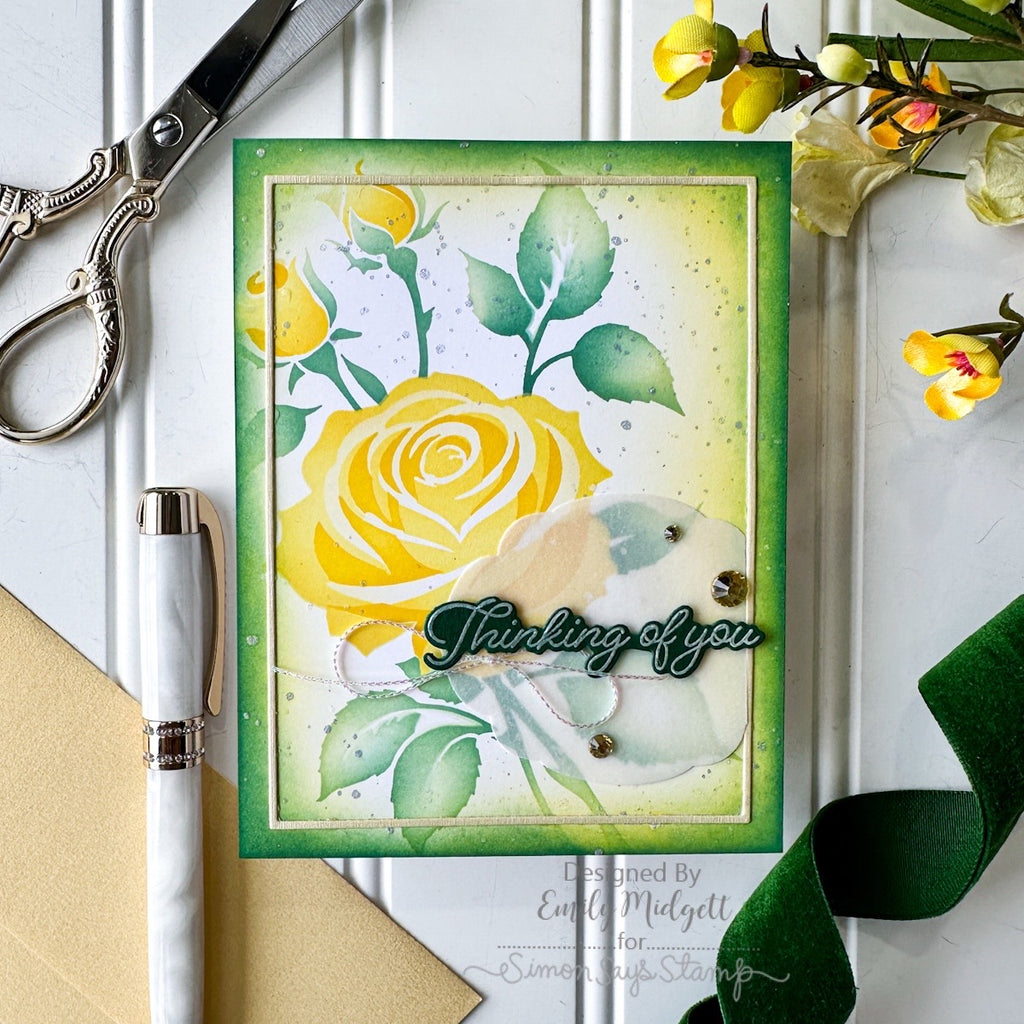 Simon Says Stamp Set of 4 Stencils Elegant Rose 1090st Thinking of You Card | color-code:ALT04