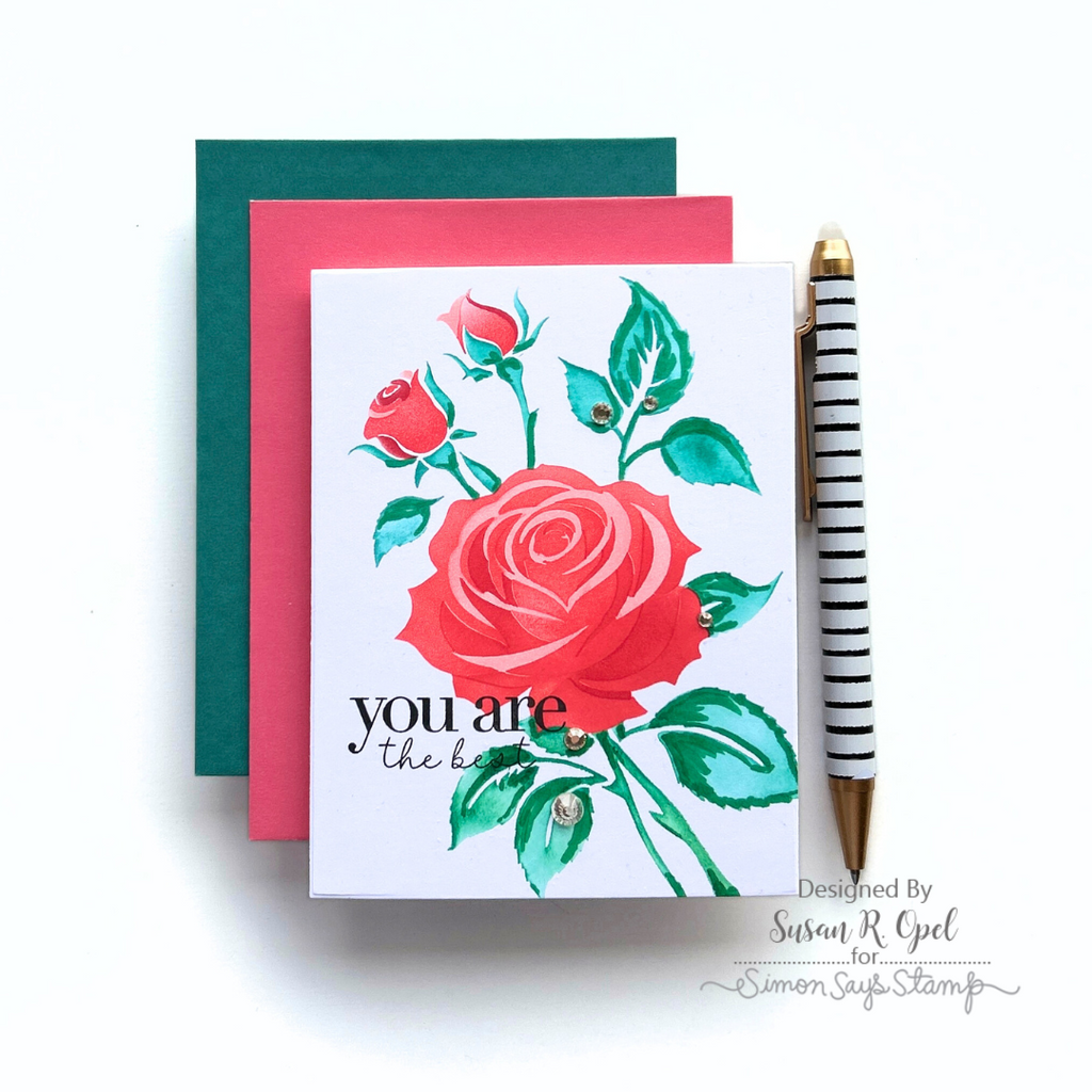 Simon Says Stamp Set of 4 Stencils Elegant Rose 1090st Thank You Card
