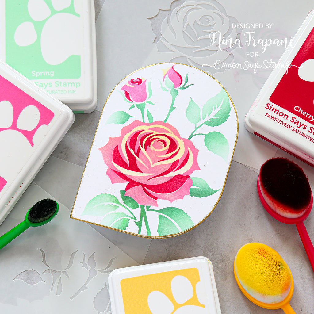 Simon Says Stamp Set of 4 Stencils Elegant Rose 1090st Shaped Rose Card