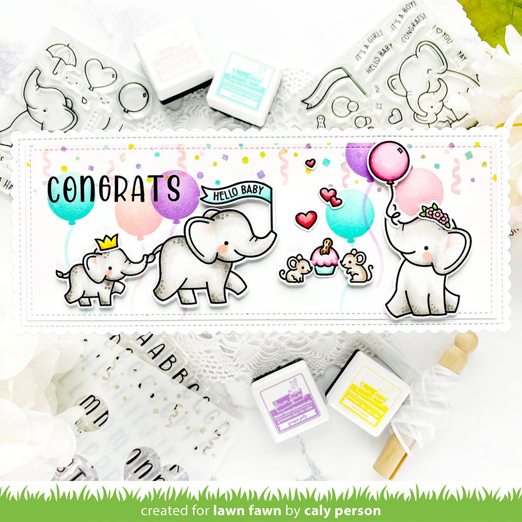 Lawn Fawn Set Elephant Parade Clear Stamps and Dies lfep congrats baby card | color-code:ALT02