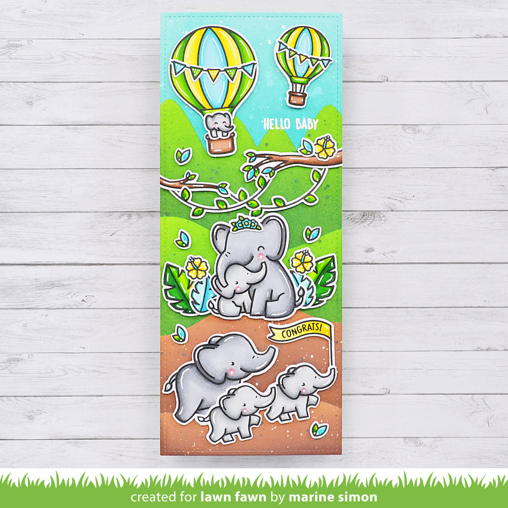 Lawn Fawn Set Fly High Clear Stamps and Dies lffh slimline baby card