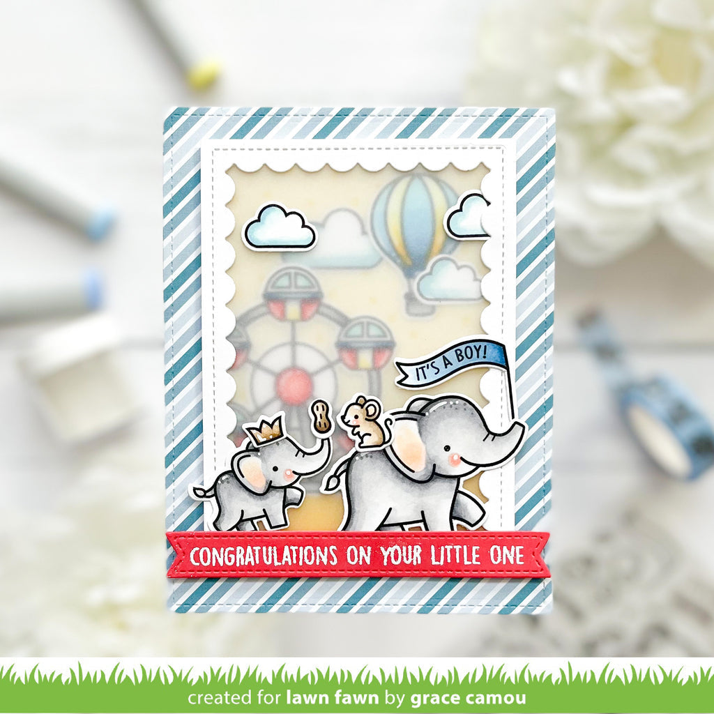 Lawn Fawn Set Elephant Parade Clear Stamps and Dies lfep little peanut card