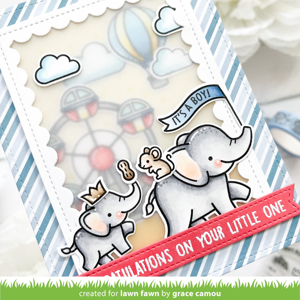 Lawn Fawn Set Fly High Clear Stamps and Dies lffh congrats baby card