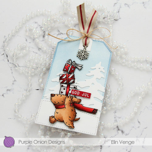Purple Onion Designs Flappy's Christmas Delivery Cling Stamp pod5003 Christmas Tag Dog Project