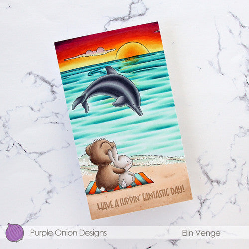 Purple Onion Designs Flipper Cling Stamp pod1331 Beach Ocean Sunset Card