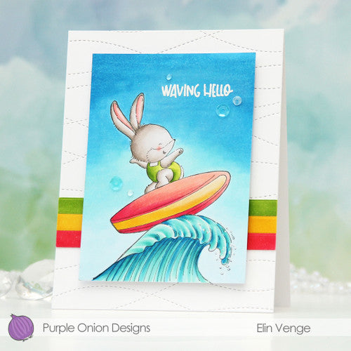 Purple Onion Designs Kalei Cling Stamp pod1340 surfer rabbit in swimsuit