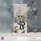 Purple Onion Designs Park Background Cling Stamp pod1371 Slimline Christmas City Scene Card