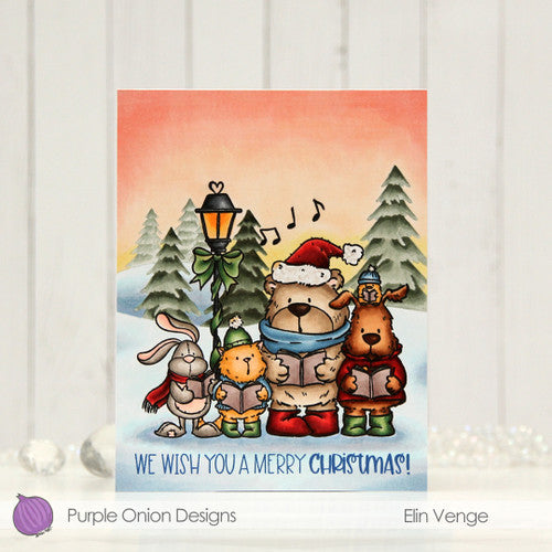 Purple Onion Designs Tofu And Friends Christmas Carol Cling Stamp pod5006 Christmas Carol Singing Card