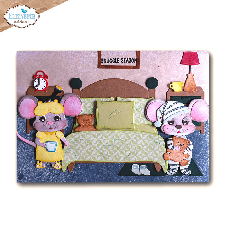Elizabeth Craft Designs Bedtime Dies 2383 teddy bears yellow pajamas green blanket card