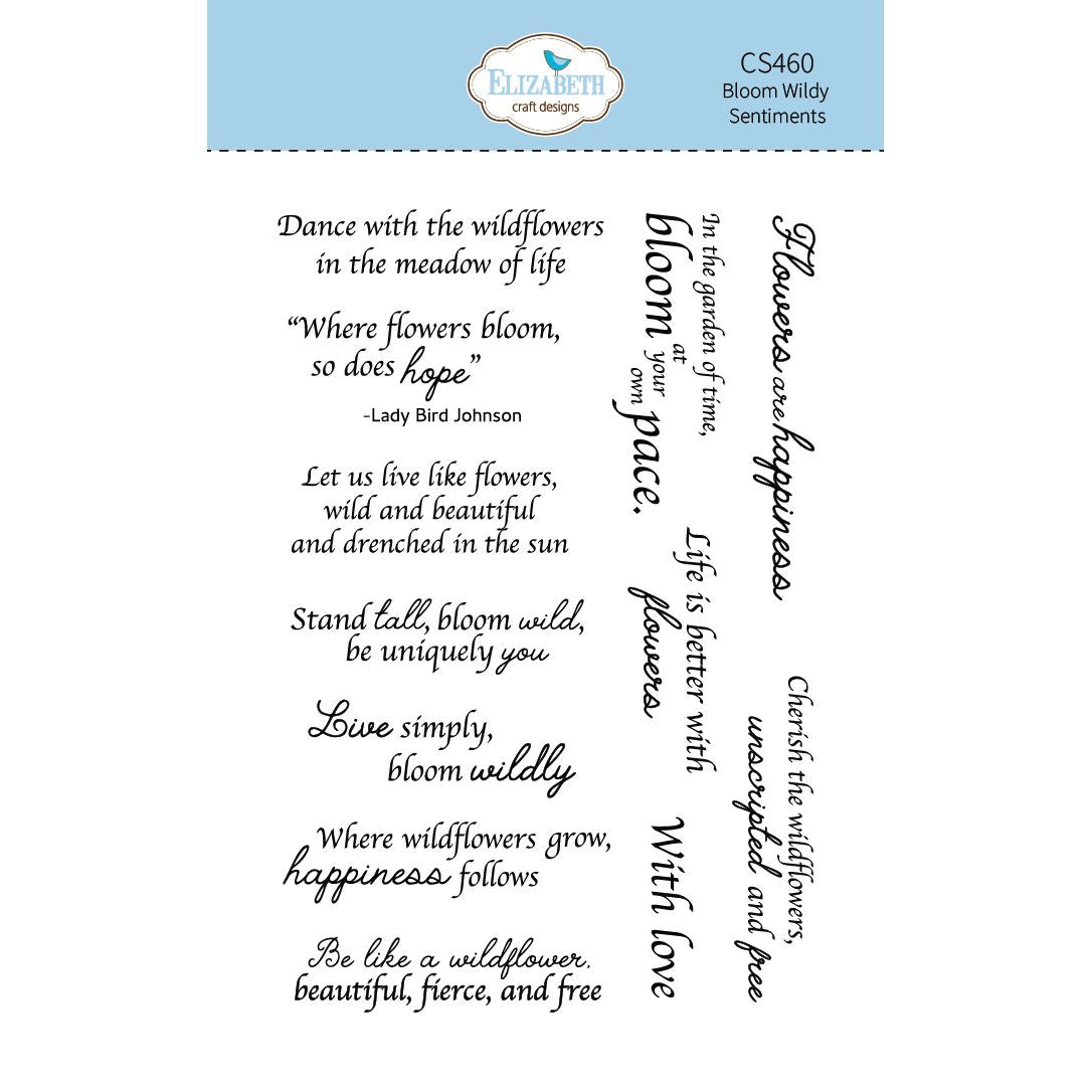 Elizabeth Craft Designs Bloom Wildly Sentiments Clear Stamps cs460