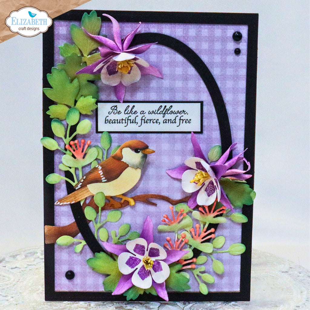 Elizabeth Craft Designs Bloom Wildly Sentiments Clear Stamps cs460 be like a wildflower purple bird card