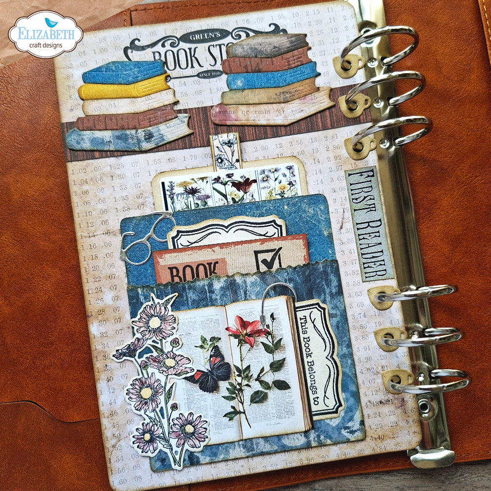 Elizabeth Craft Designs Book Lover Stamp and Die Set csd453 glasses