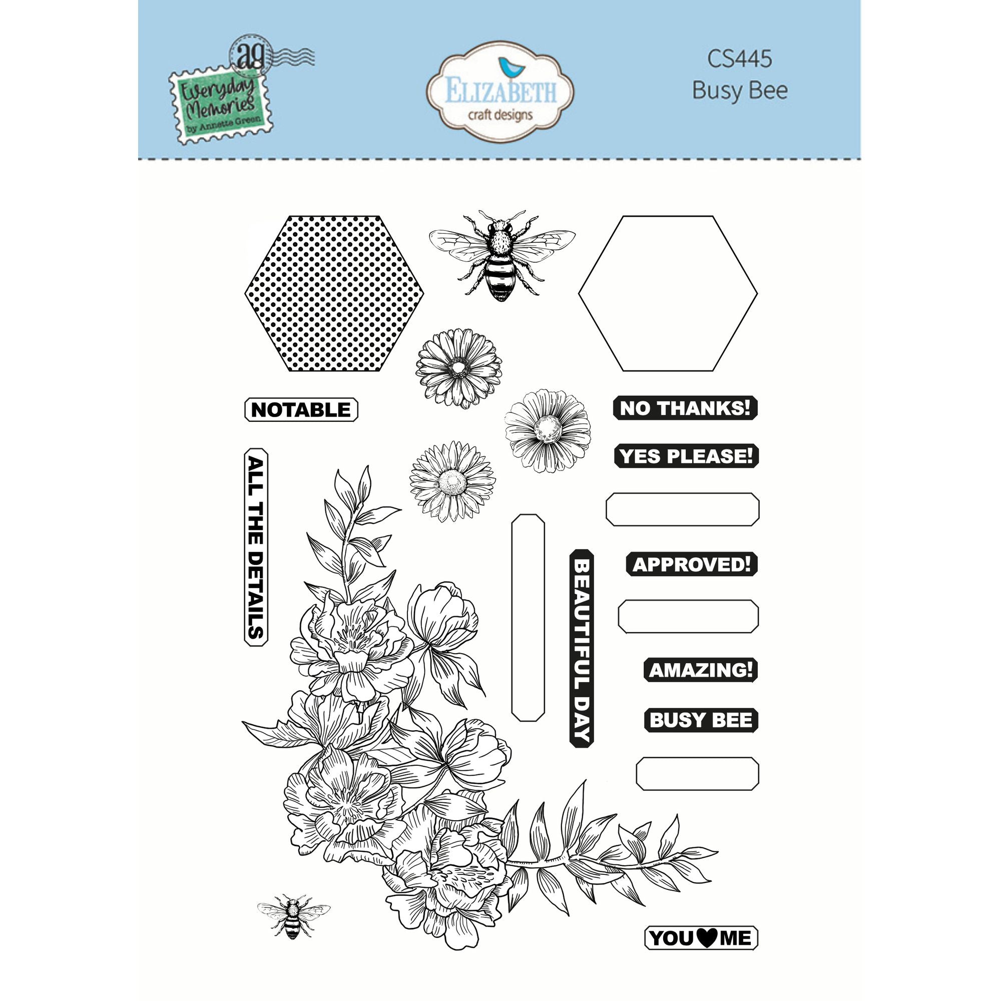 Elizabeth Craft Designs Busy Bee Clear Stamps cs445