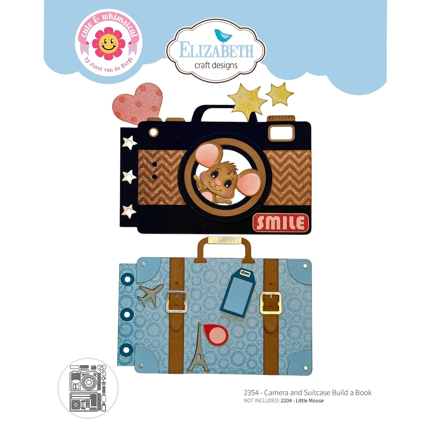 Elizabeth Craft Designs Camera and Suitcase Build a Book Dies 2354